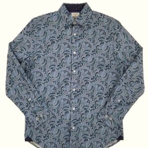 Society of Threads Men Blue Paisley Stretch Slim Fit Long Sleeve Button up shirt